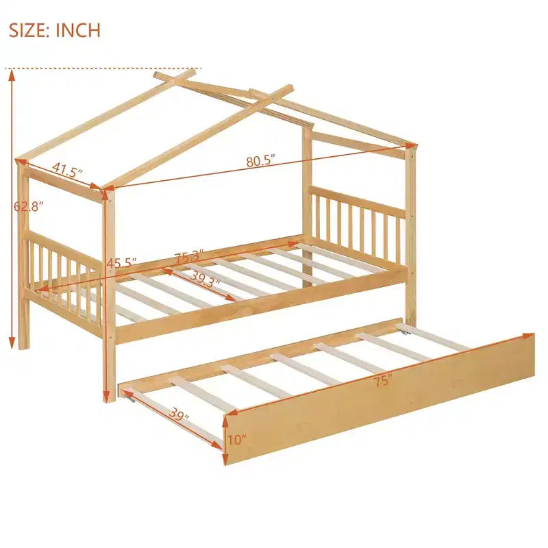 Cama nido doble estilo casa gris/natural/nogal/blanco para niños (para 1 o 2 personas)