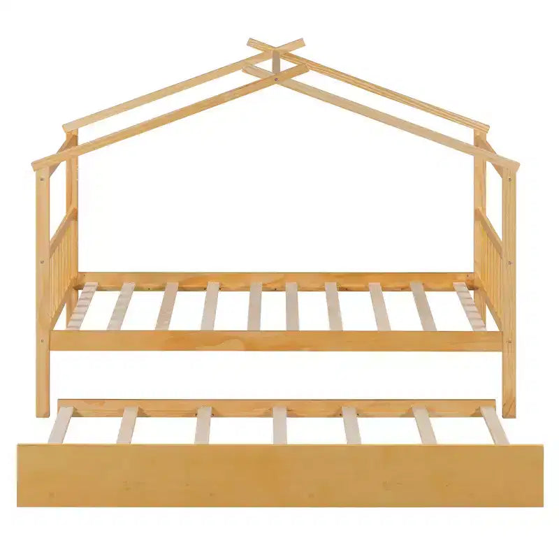 Cama nido doble estilo casa gris/natural/nogal/blanco para niños (para 1 o 2 personas)