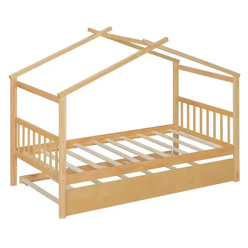 Cama nido doble estilo casa gris/natural/nogal/blanco para niños (para 1 o 2 personas)