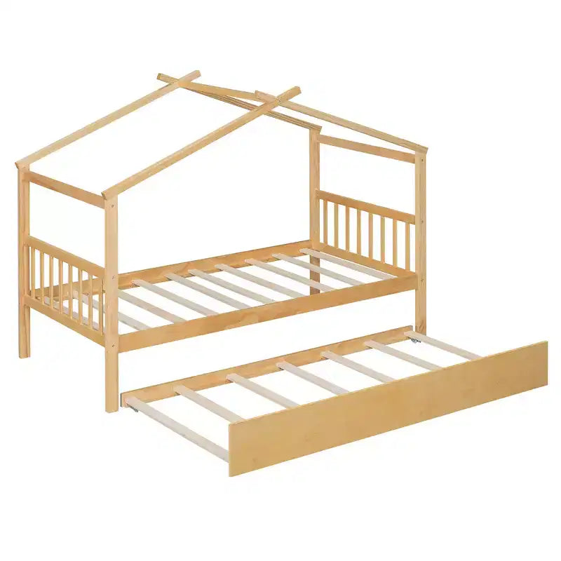 Cama nido doble estilo casa gris/natural/nogal/blanco para niños (para 1 o 2 personas)