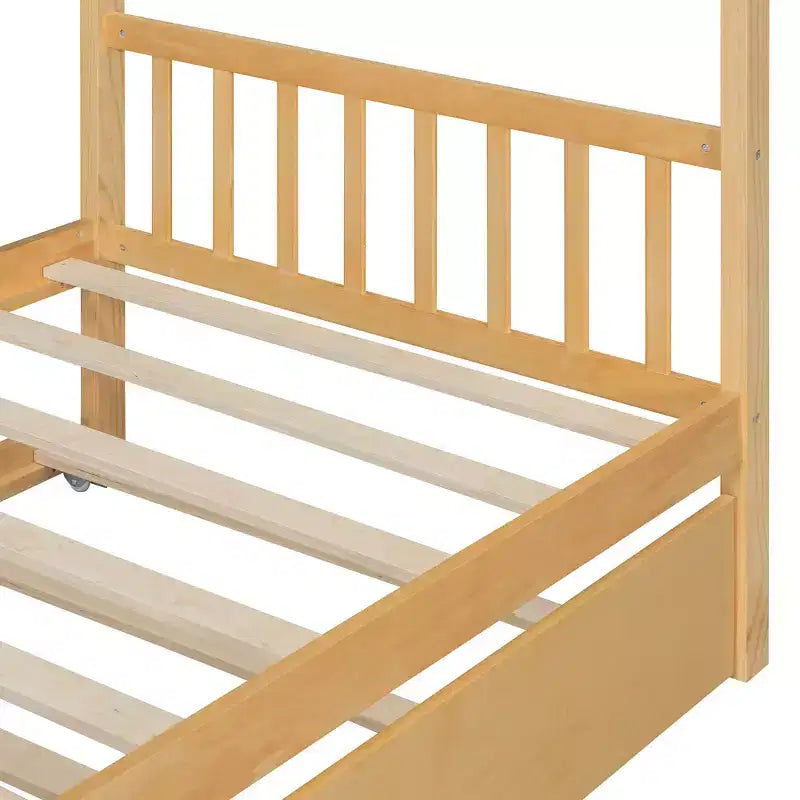 Cama nido doble estilo casa gris/natural/nogal/blanco para niños (para 1 o 2 personas)