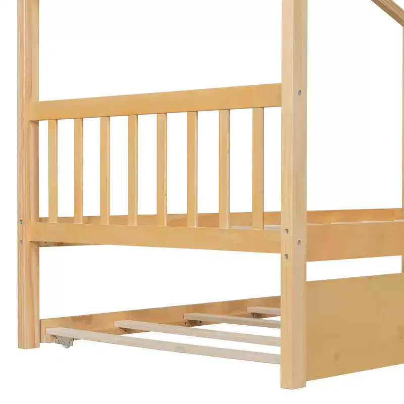 Cama nido doble estilo casa gris/natural/nogal/blanco para niños (para 1 o 2 personas)
