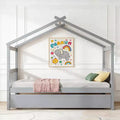 Luxystar Twin Size Wooden House Bed with Trundle for Kids' Room