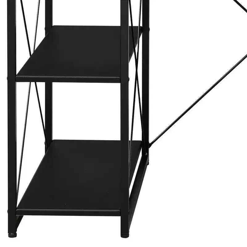 Escritorio tipo estudio, negro, individual, con 1 cajón y 8 compartimentos abiertos