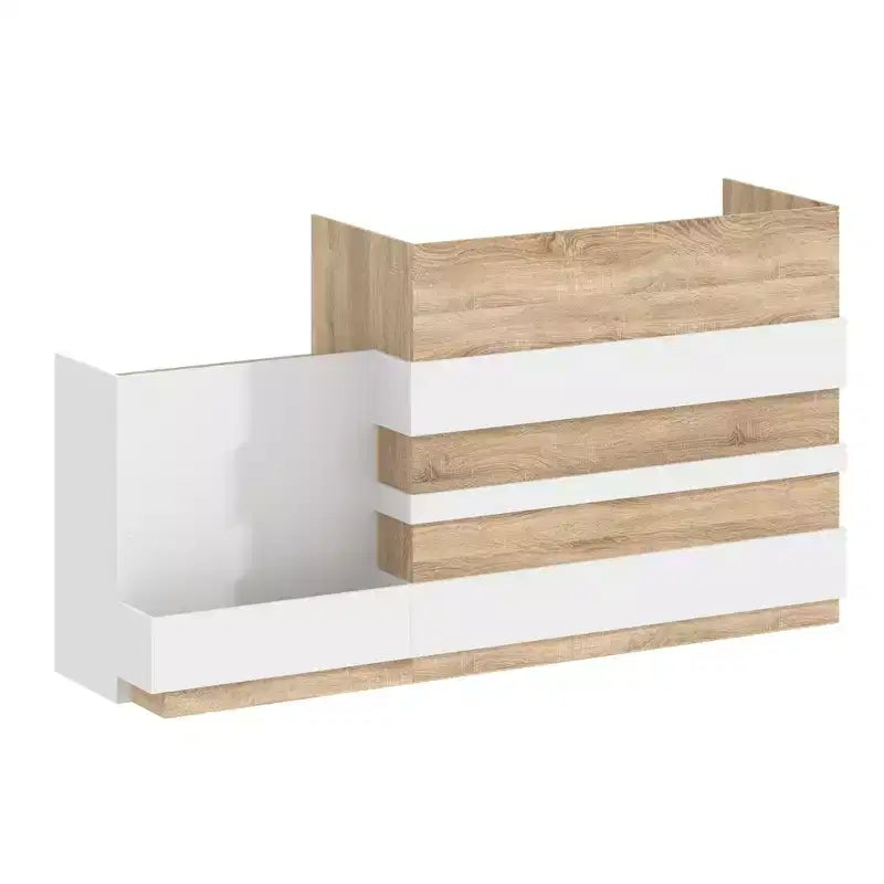 Roble claro y blanco, mostrador de recepción en forma de L, 1 persona