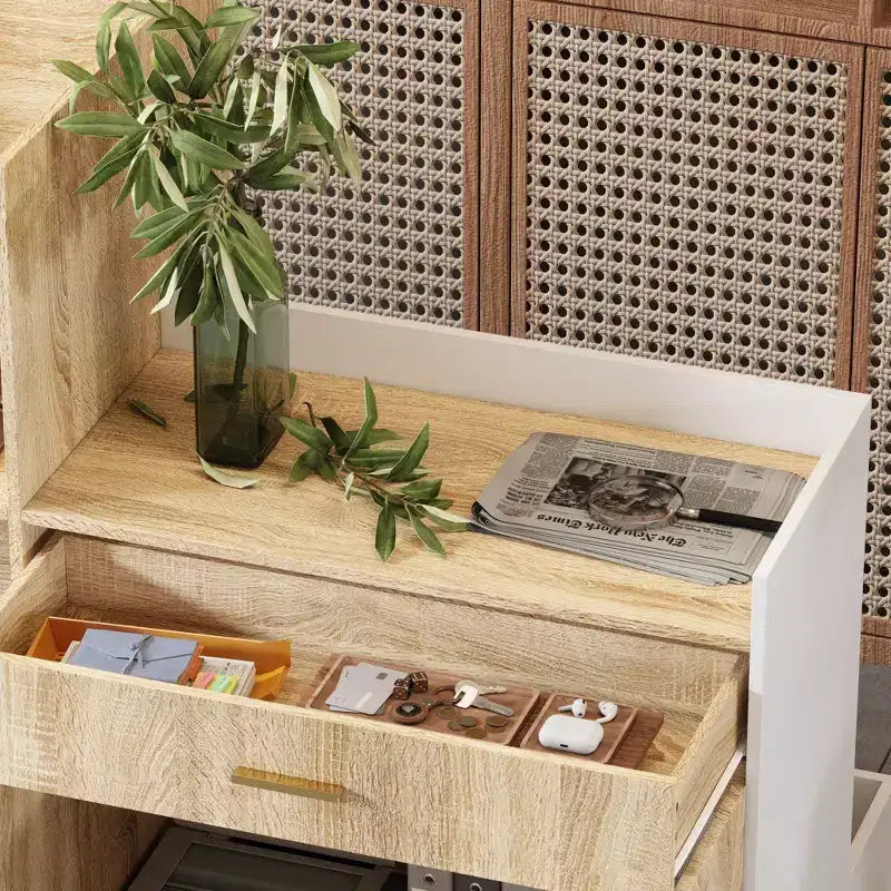 Roble claro y blanco, mostrador de recepción en forma de L, 1 persona