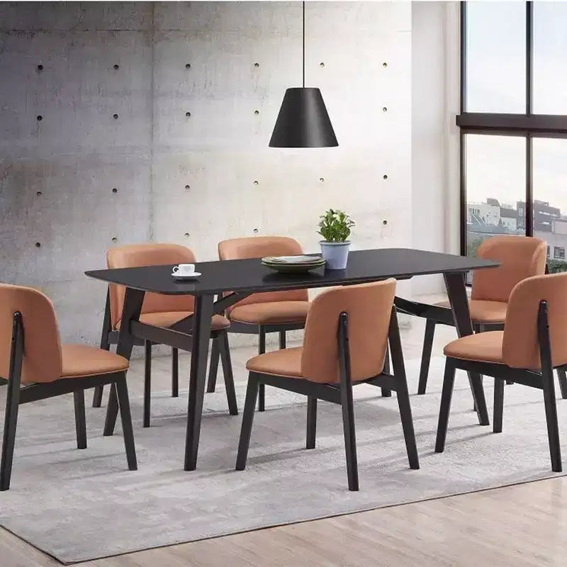 Mesa de comedor rectangular negra, 6 plazas