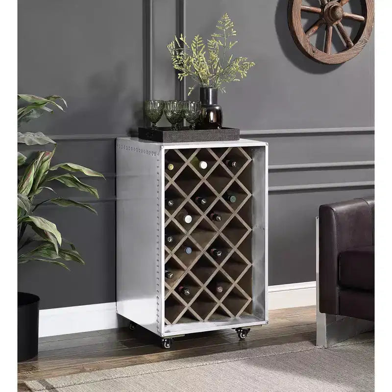 Botellero de pared marrón, con capacidad para 23 botellas, de madera compuesta