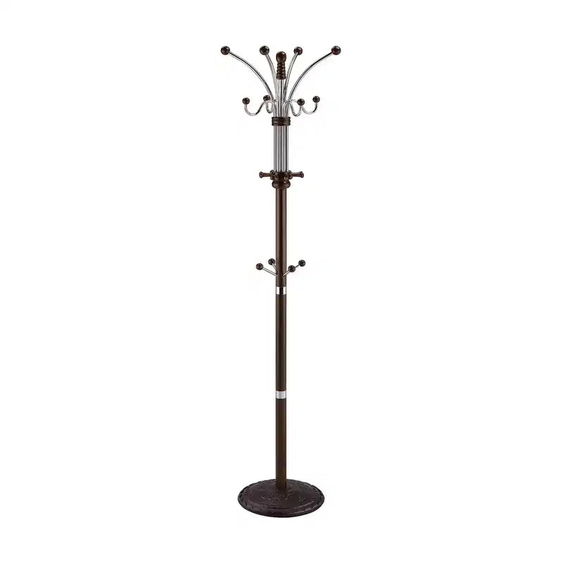 Ore International 73" Espresso Coat Rack Metal/Wood: 5 Hooks, Wood Frame, Adult Assembly Required