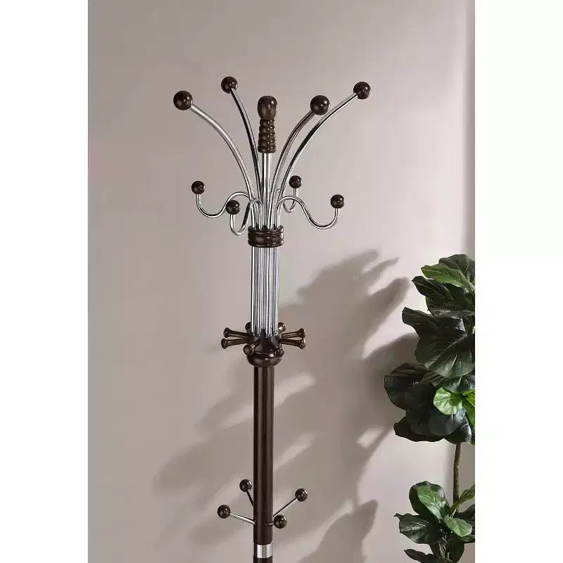 Perchero independiente espresso – 5 ganchos, madera y metal, individual