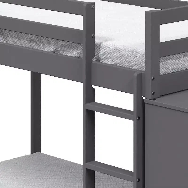 Litera doble/doble gris con almacenamiento y gabinete reversible, con capacidad para 2 personas