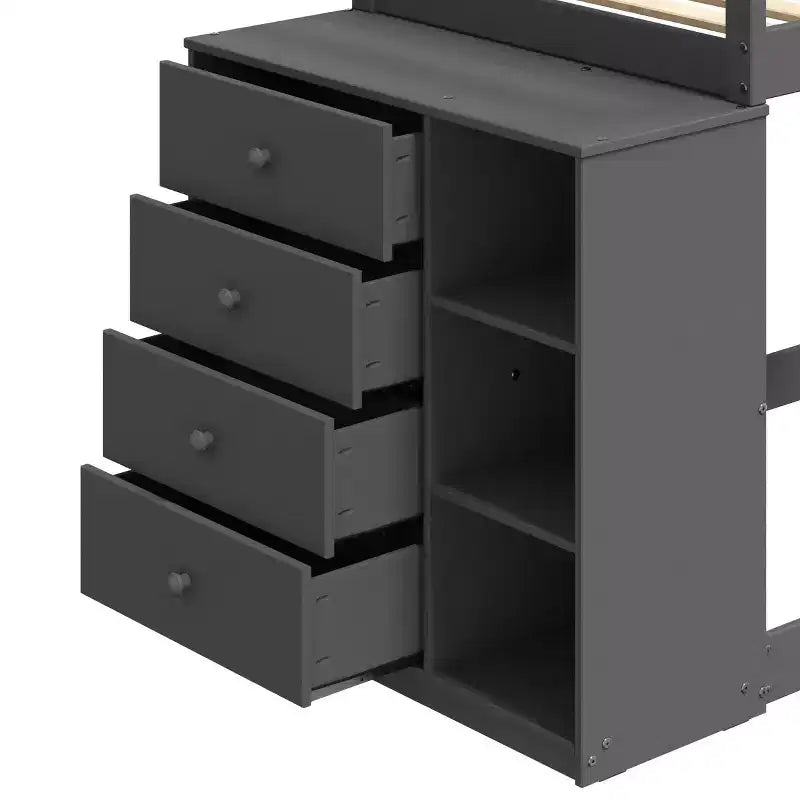 Litera doble/doble gris con almacenamiento y gabinete reversible, con capacidad para 2 personas