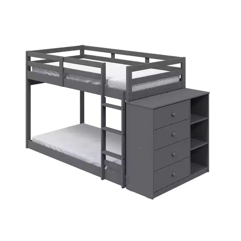 Litera doble/doble gris con almacenamiento y gabinete reversible, con capacidad para 2 personas