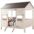 84" Full Bed Spring Cottage Bed Weathered White Washed Gray - Acme Furniture: Canvas Upholstery, Chrome Frame, Adjustable Size