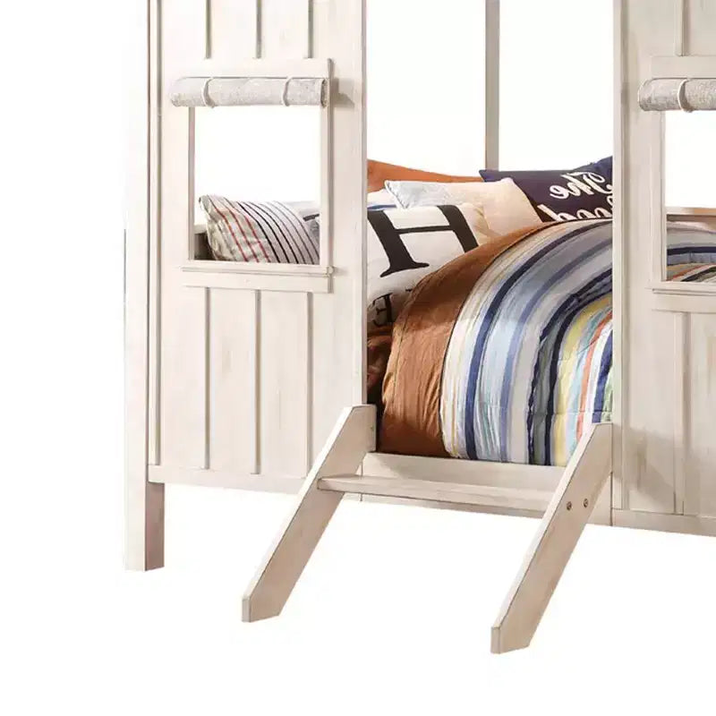 Cama matrimonial, blanco envejecido y gris lavado, 1 persona