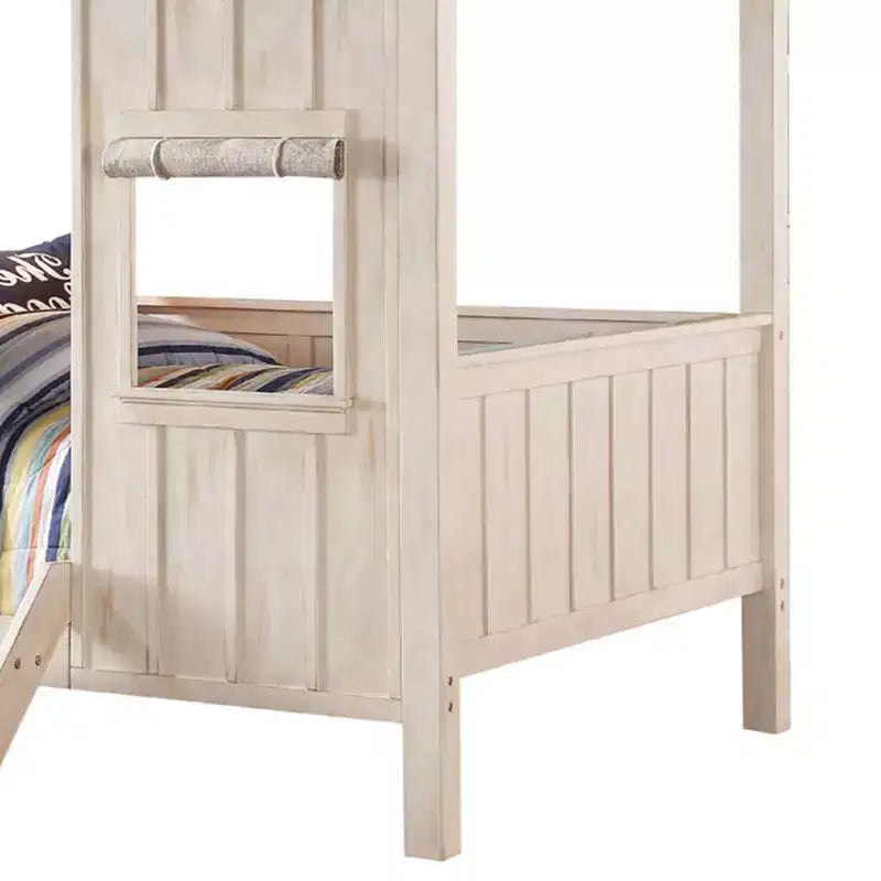 Cama matrimonial, blanco envejecido y gris lavado, 1 persona