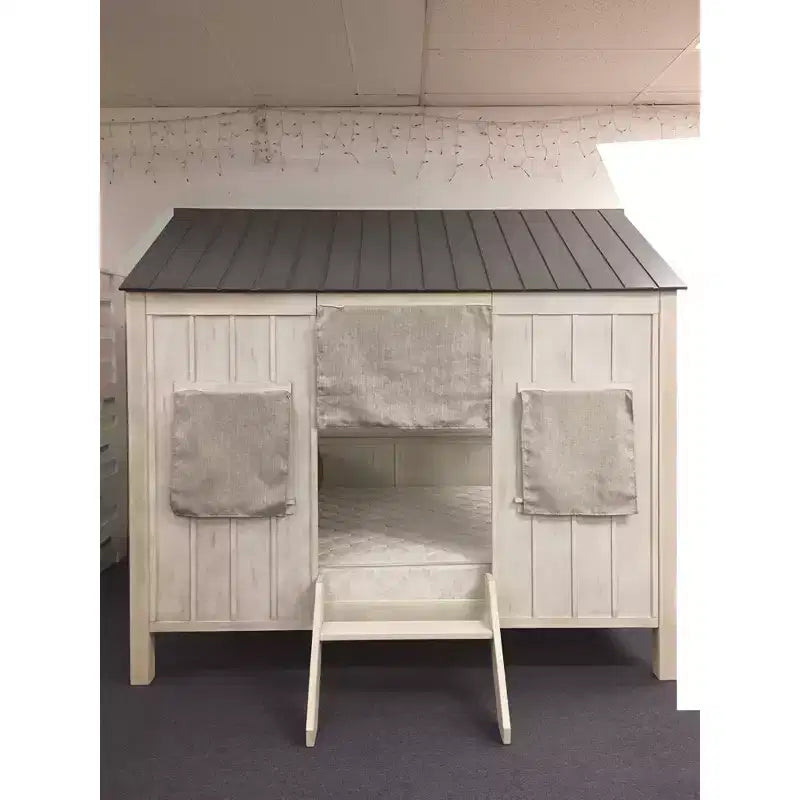 Cama matrimonial, blanco envejecido y gris lavado, 1 persona