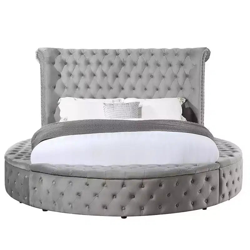109" Queen Bed Gaiva Bed Gray Velvet - Acme Furniture: Elegant Nailhead, Button-Tufted Design, Wood Composite Frame