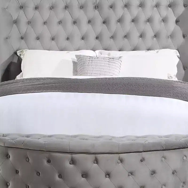 Cama Queen de Terciopelo Gris - Base de Plataforma Tapizada con Botones para 2