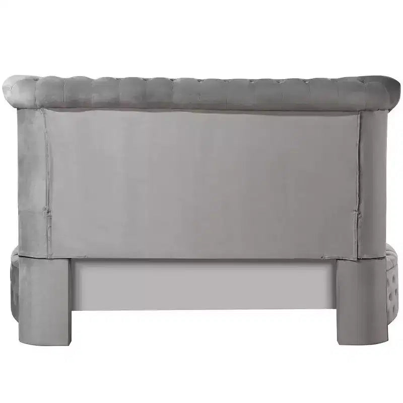 Cama Queen de Terciopelo Gris - Base de Plataforma Tapizada con Botones para 2
