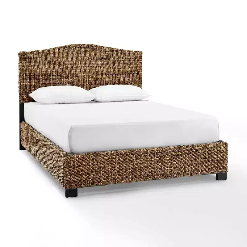 Crosley King Crosley Serena Rattan Bed Banana Leaf: Pine & Mahogany Frame, Coastal Style, 90-Day Warranty