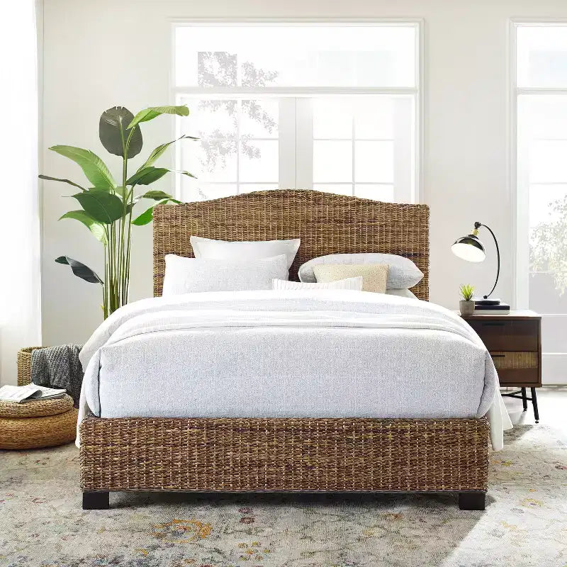 Cama King de hoja de plátano natural, acabado natural, 1 persona
