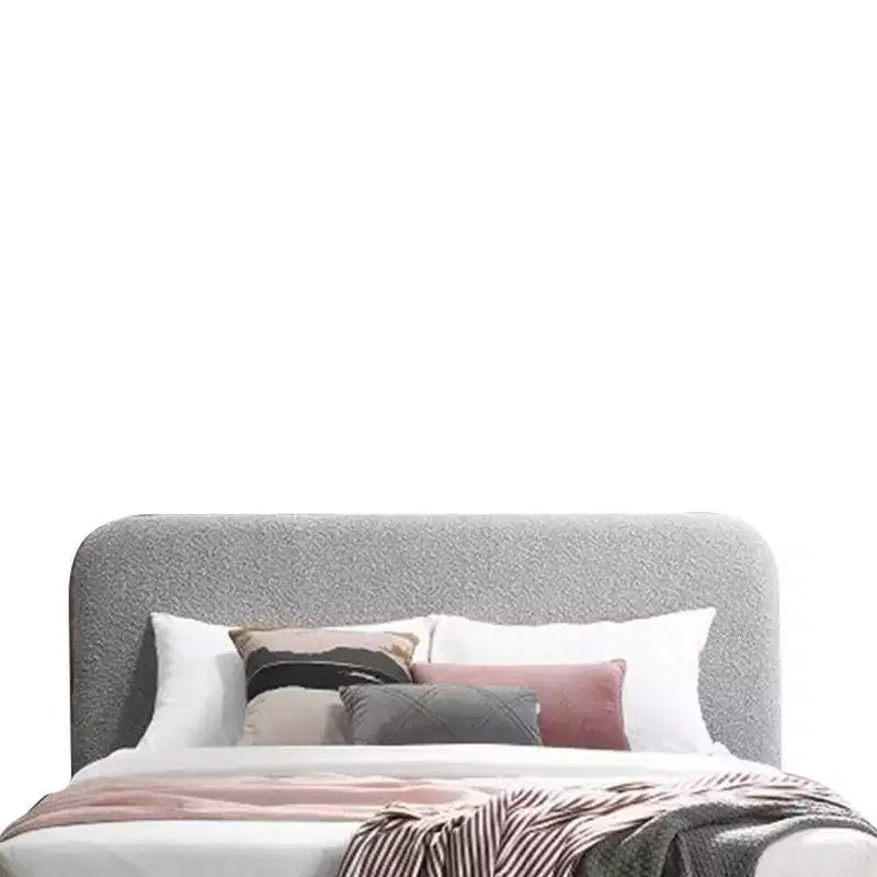 Cama tamaño King oriental de bouclé gris - Cabecero curvo, imitación de piel de oveja, para 1 persona