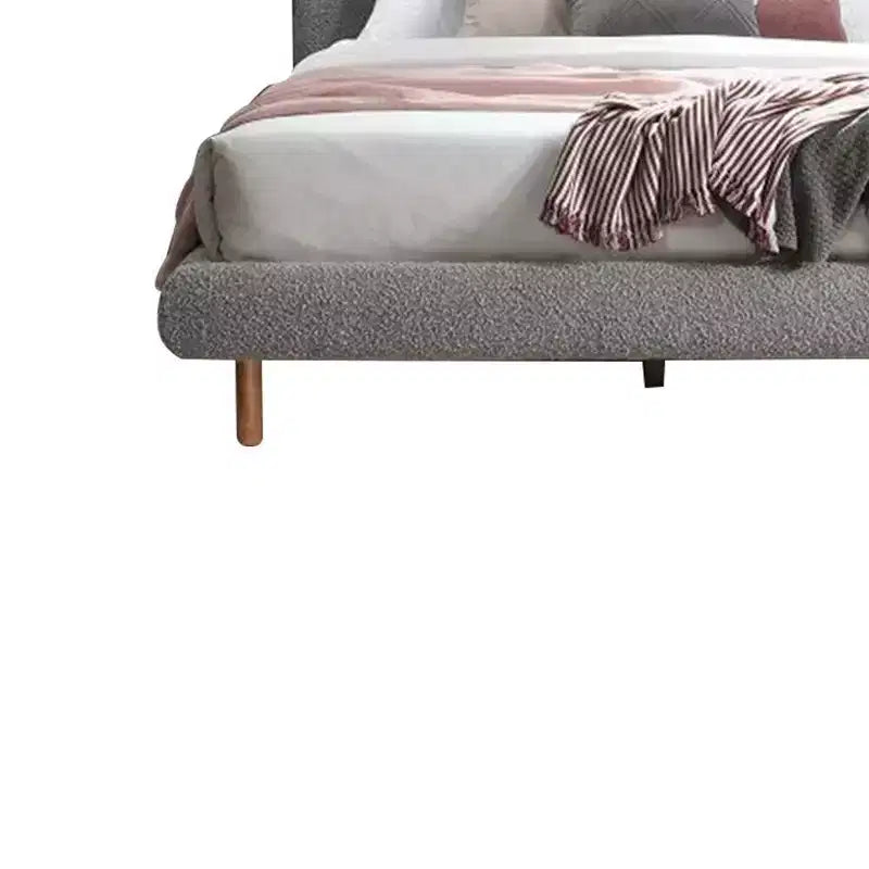 Cama tamaño King oriental de bouclé gris - Cabecero curvo, imitación de piel de oveja, para 1 persona