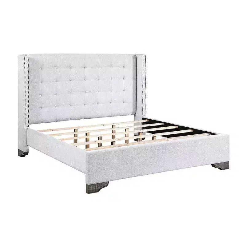 Cama Queen de piel sintética con diseño de cabecero con alas, 1 persona – Marrón