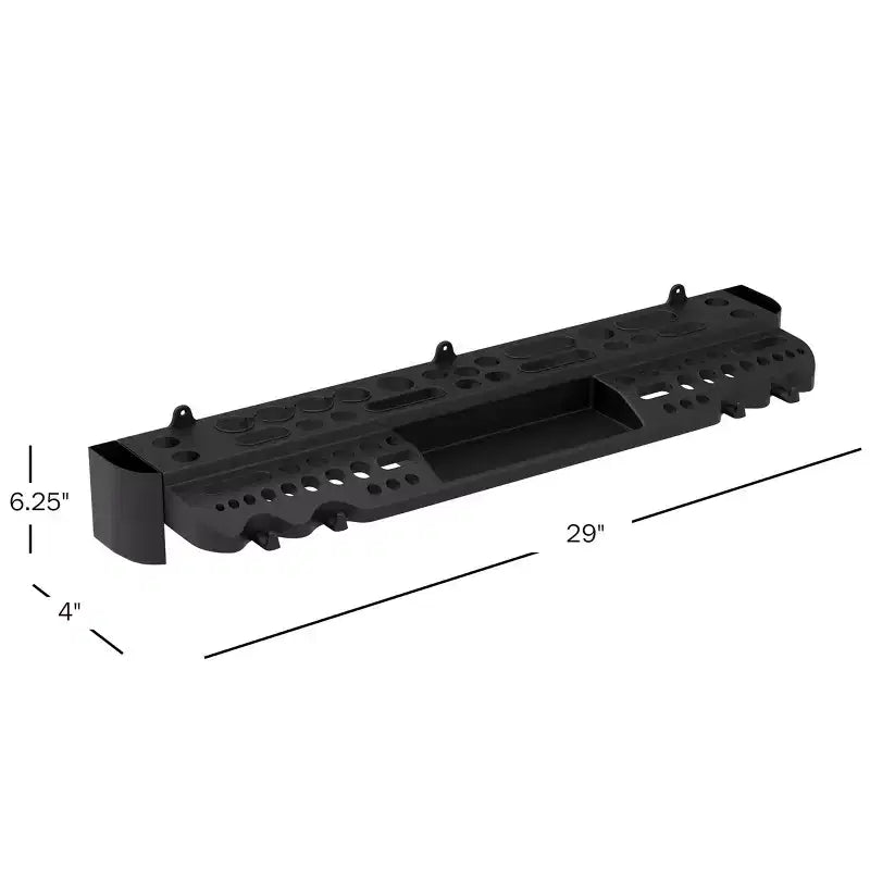 Estante organizador de herramientas negro para montaje en pared, 61 ranuras + 4 ganchos + 2 compartimentos
