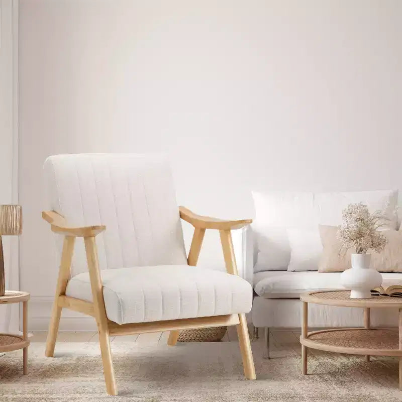 Sillón decorativo de lino beige, estilo moderno de mediados de siglo, 1 asiento