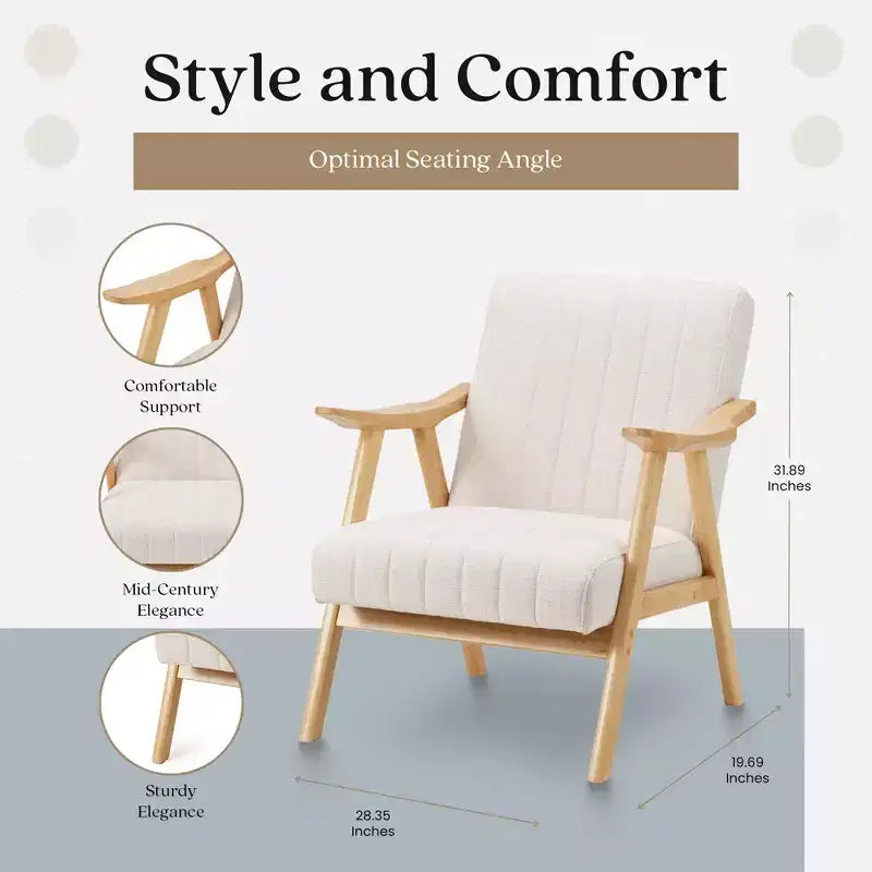 Sillón decorativo de lino beige, estilo moderno de mediados de siglo, 1 asiento