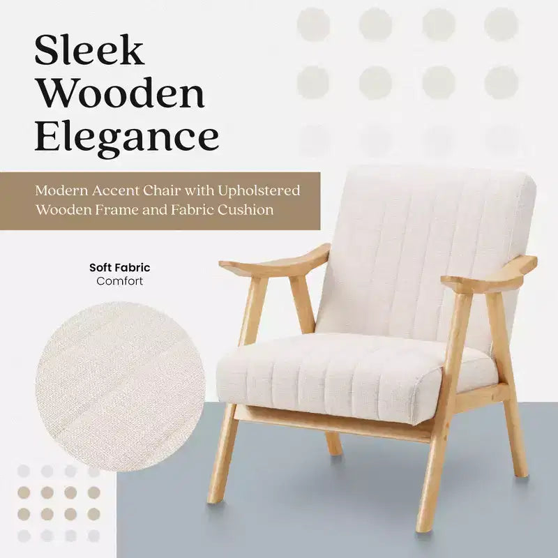 Sillón decorativo de lino beige, estilo moderno de mediados de siglo, 1 asiento
