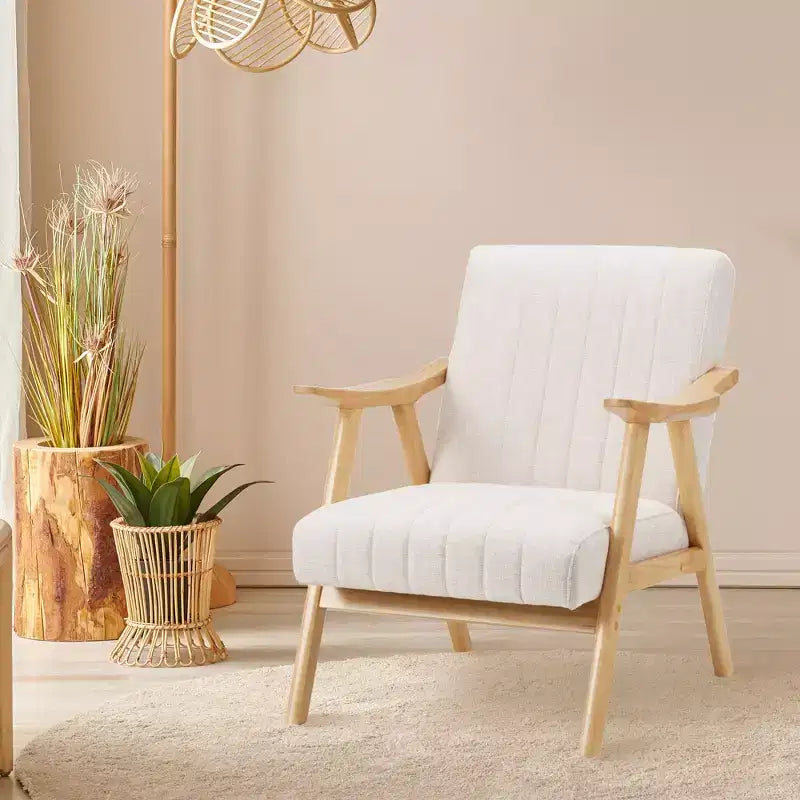 Sillón decorativo de lino beige, estilo moderno de mediados de siglo, 1 asiento
