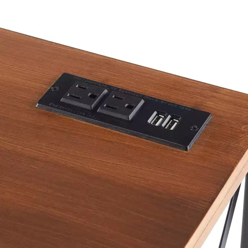 Escritorio industrial marrón y negro con toma de corriente y puerto USB, 1 persona