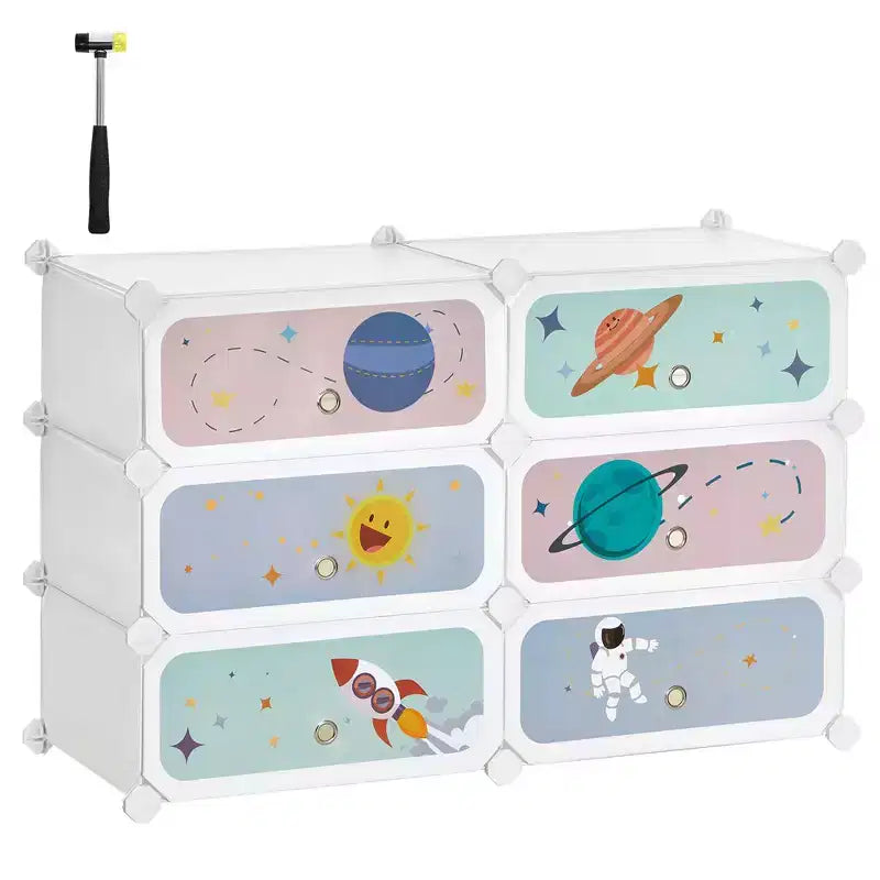 SONGMICS 6-Piece Stackable Storage Organizer Plastic Wardrobe Kids' Shoe Rack with Doors, White