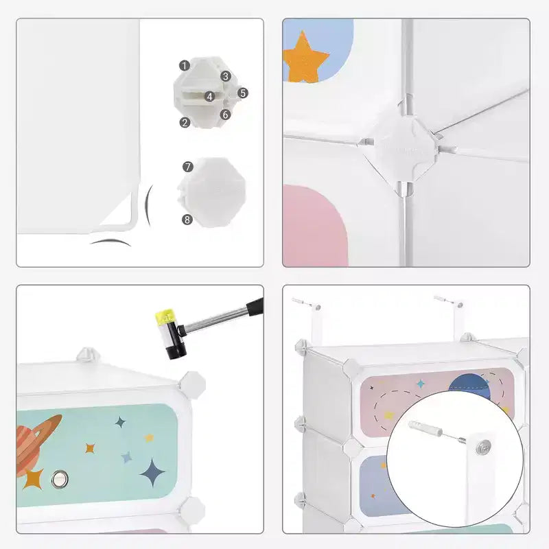 Zapatero blanco de 6 ranuras para niños con puertas, configuración de 1 a 2 filas