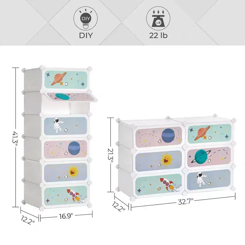 Zapatero blanco de 6 ranuras para niños con puertas, configuración de 1 a 2 filas