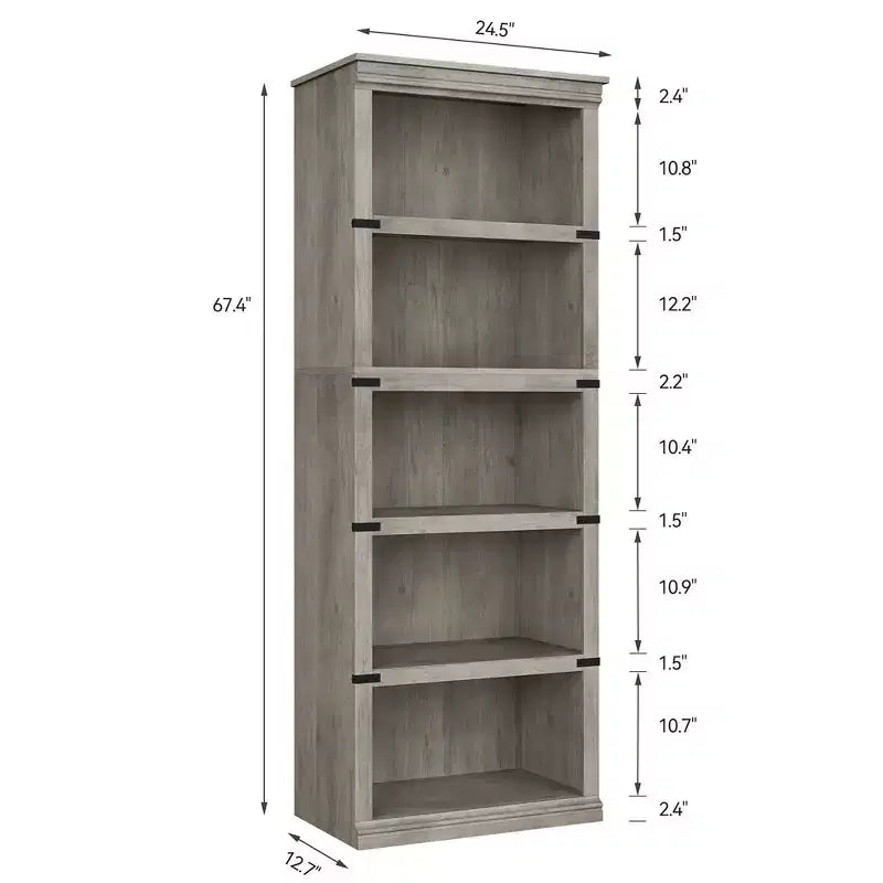 Estantería rústica de 5 niveles, estante de exhibición abierto – Marrón / Gris / Blanco