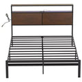 HAUSOURCE Full Bed Frame with Storage Headboard, Noise Free Design, 13 Heavy Duty Metal Slats, and Metal Platform Bed for Family and Master bedrooms