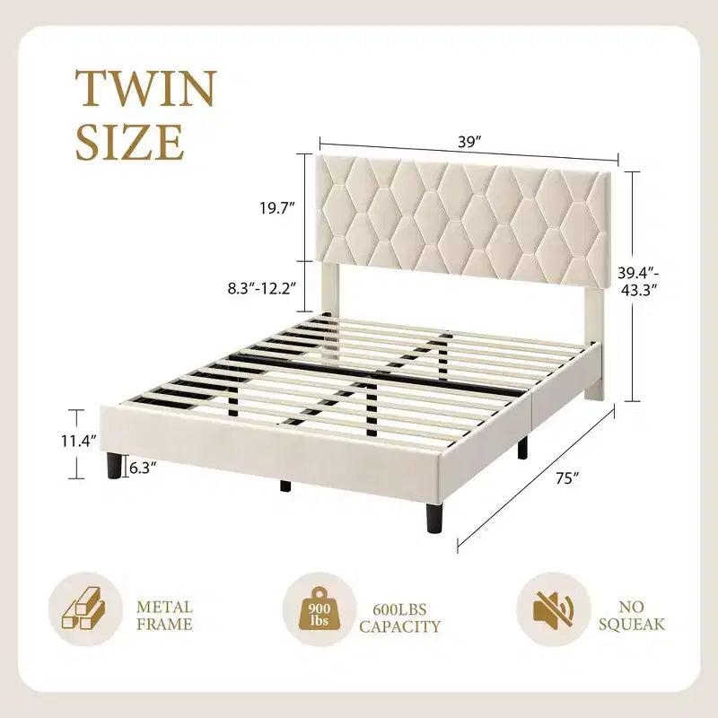 Cama Plataforma Gris Diamond Headboard, King, Capacidad 2 personas