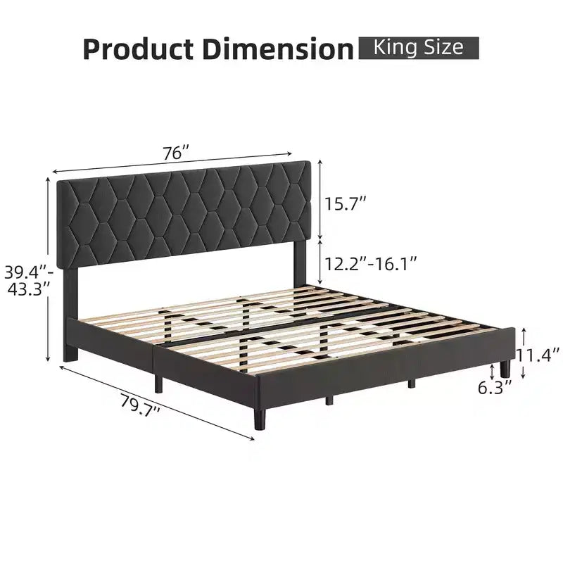 Cama Plataforma Gris Diamond Headboard, King, Capacidad 2 personas
