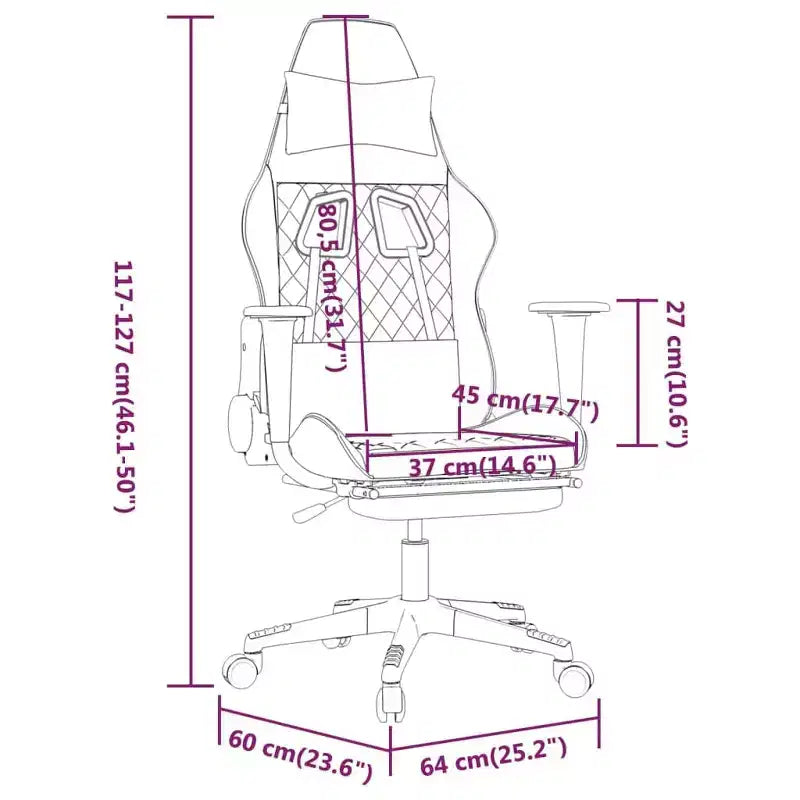 Silla de juego de piel sintética en blanco y negro con reposapiés, giratoria 360°, 1 asiento