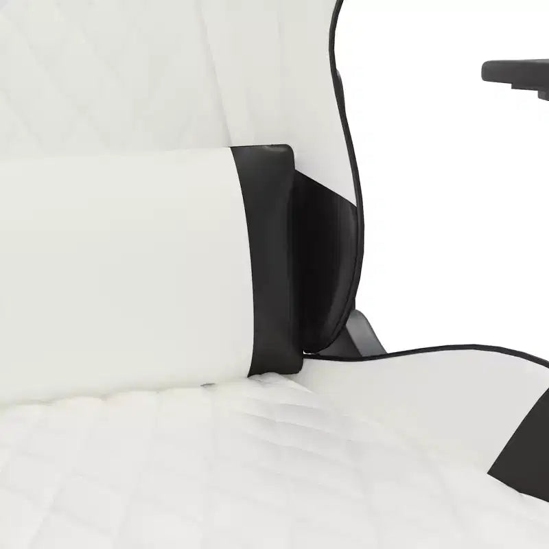 Silla de juego de piel sintética en blanco y negro con reposapiés, giratoria 360°, 1 asiento