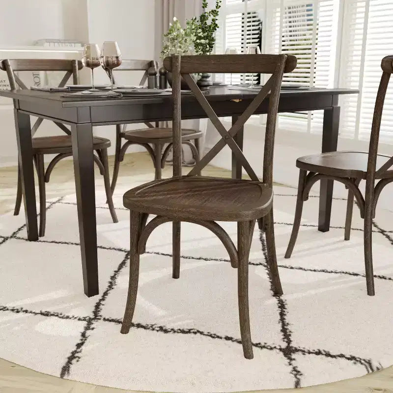 Silla con respaldo en cruz, sin brazos, 1 asiento, interior/exterior – Castaño / Marrón oscuro / Roble claro