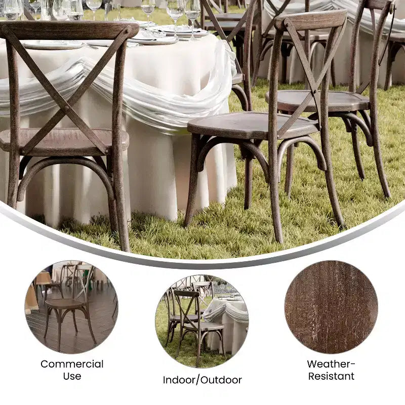 Silla con respaldo en cruz, sin brazos, 1 asiento, interior/exterior – Castaño / Marrón oscuro / Roble claro