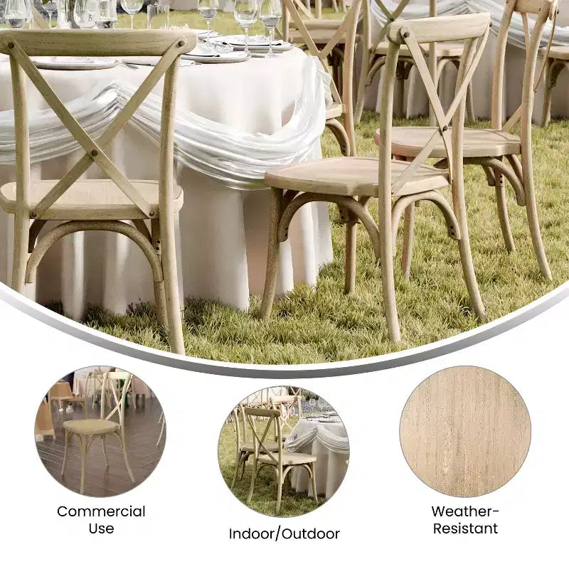 Silla con respaldo en cruz, sin brazos, 1 asiento, interior/exterior – Castaño / Marrón oscuro / Roble claro