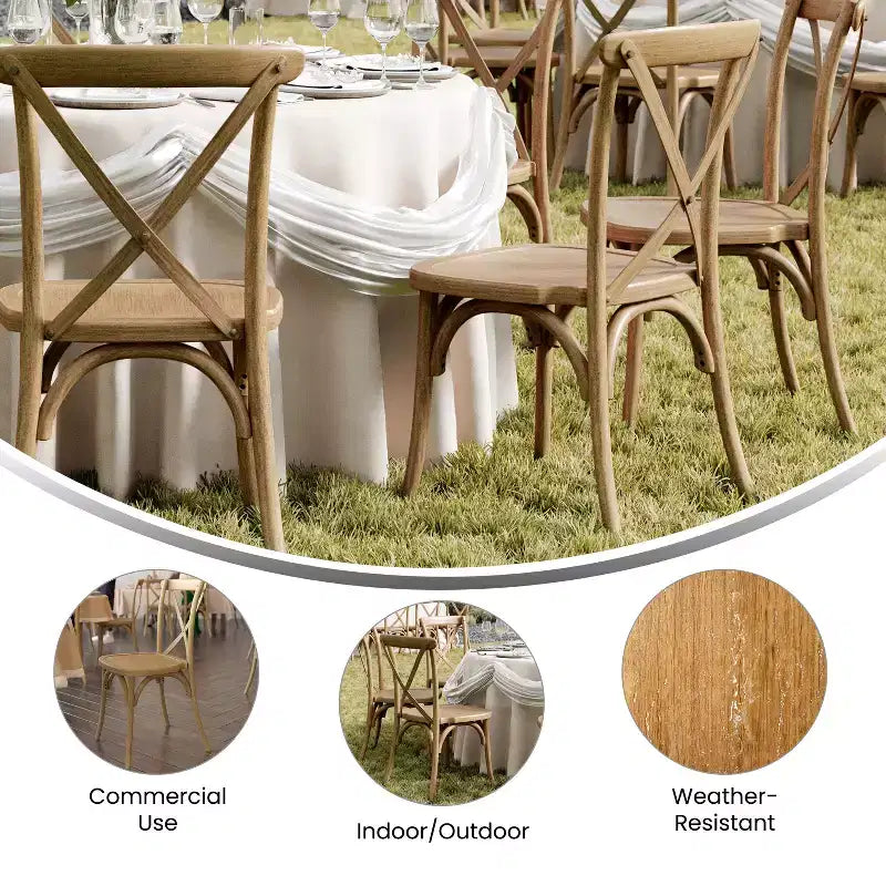 Silla con respaldo en cruz, sin brazos, 1 asiento, interior/exterior – Castaño / Marrón oscuro / Roble claro