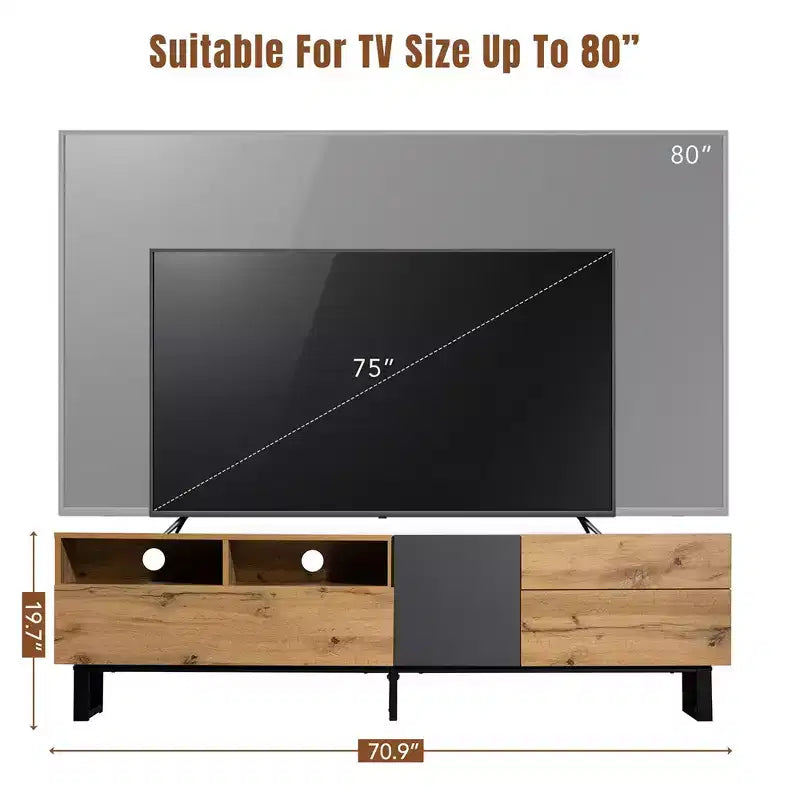 Mueble de TV de perfil bajo con acabado en madera para televisores de hasta 80", montaje por 1 persona