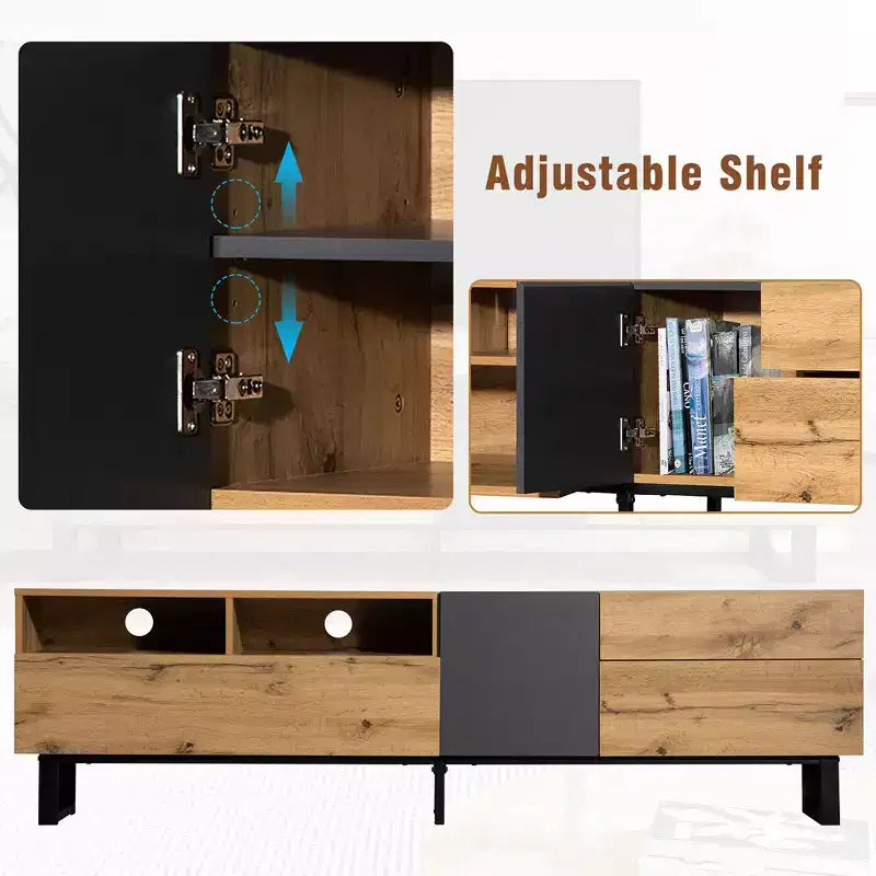 Mueble de TV de perfil bajo con acabado en madera para televisores de hasta 80", montaje por 1 persona